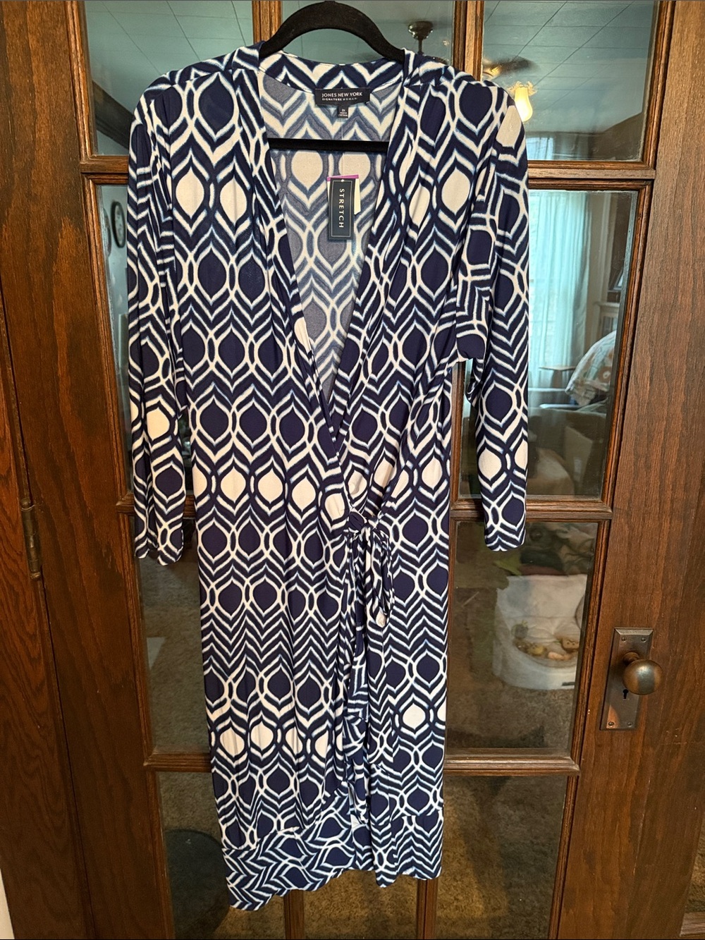 Jones‎ New York Signature Woman Navy White Geometric Wrap Dress 2X NWT